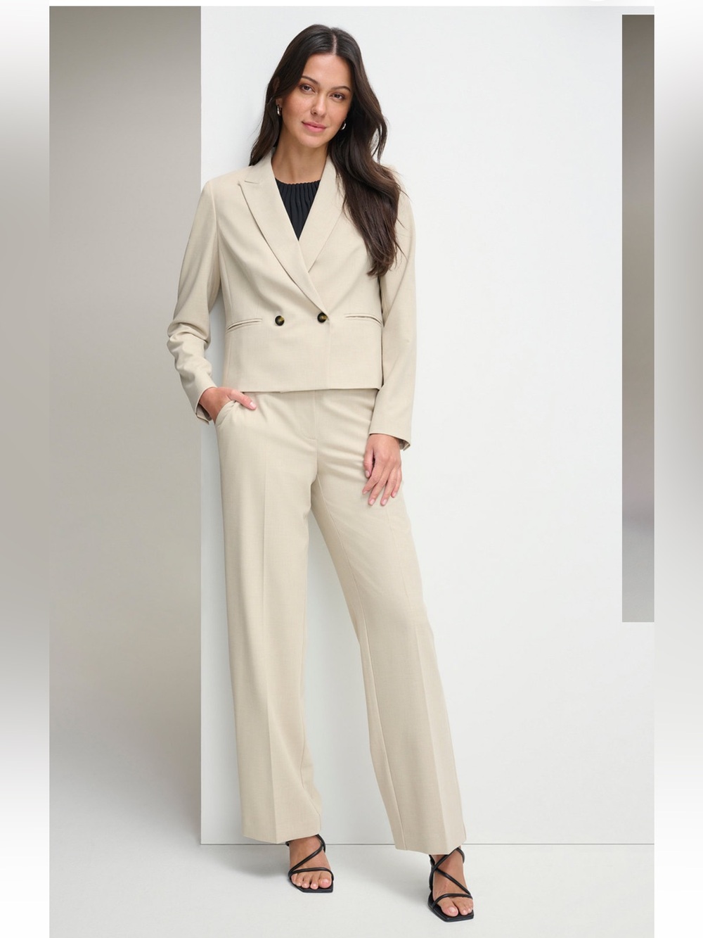 Dkny Cream Tailored Cropped Blazer with Straight-Leg Trousers